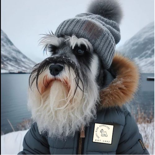 Schnauzer dressed in winter wear