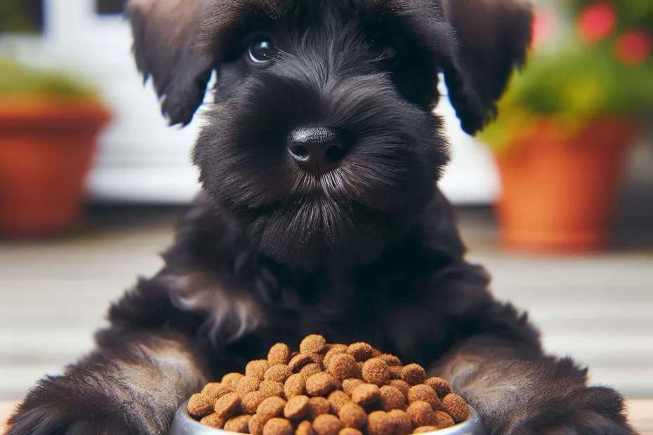 Happy Beard Schnauzers miniature eating kibble